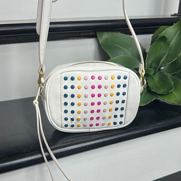 Fossil genuine leather like new crossbody shoulder handbag purse colorful dots - Picture 1 of 10